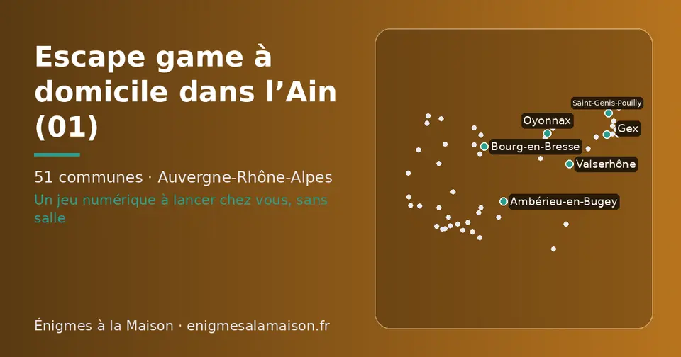 Carte schématique des 51 communes de l’Ain présentées sur ce site