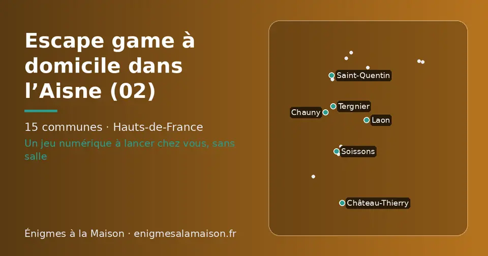 Carte schématique des 15 communes de l’Aisne présentées sur ce site