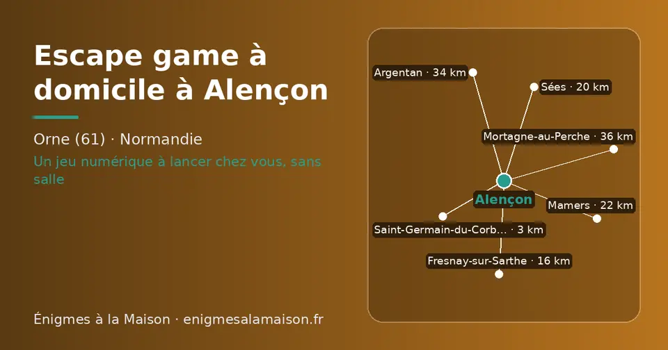 Carte schématique : Alençon et les communes voisines présentées sur ce site (Saint-Germain-du-Corbéis, Fresnay-sur-Sarthe, Sées, Mamers, Argentan, Mortagne-au-Perche)