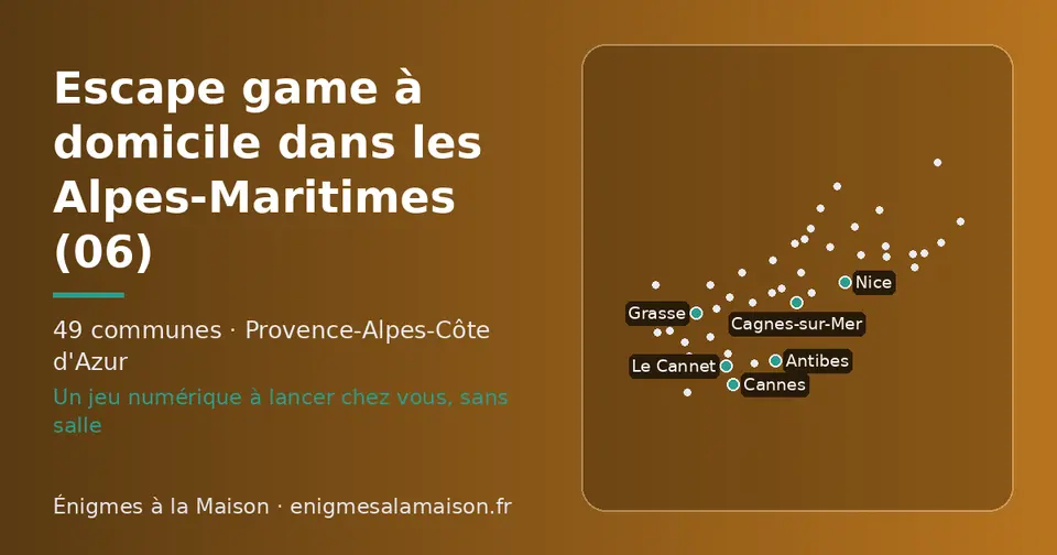 Carte schématique des 49 communes des Alpes-Maritimes présentées sur ce site