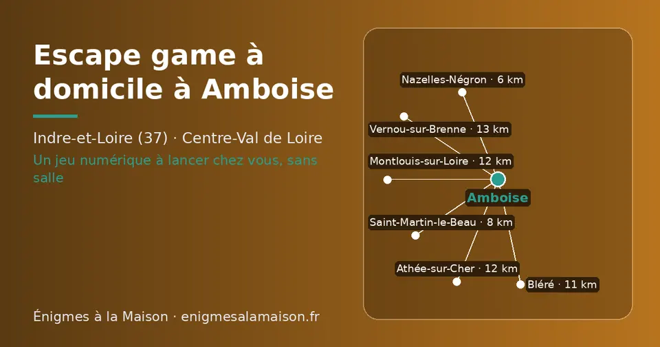 Carte schématique : Amboise et les communes voisines présentées sur ce site (Nazelles-Négron, Saint-Martin-le-Beau, Bléré, Montlouis-sur-Loire, Athée-sur-Cher, Vernou-sur-Brenne)