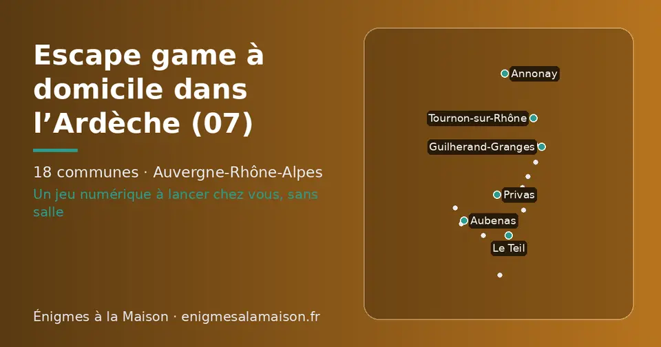 Carte schématique des 18 communes de l’Ardèche présentées sur ce site