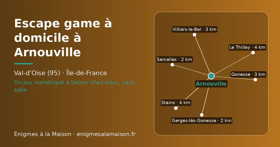 Carte schématique : Arnouville et les communes voisines présentées sur ce site (Garges-lès-Gonesse, Sarcelles, Villiers-le-Bel, Gonesse, Stains, Le Thillay)