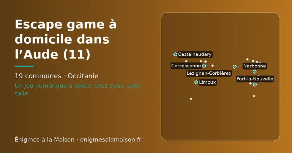 Carte schématique des 19 communes de l’Aude présentées sur ce site