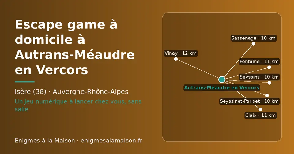 Carte schématique : Autrans-Méaudre en Vercors et les communes voisines présentées sur ce site (Sassenage, Seyssinet-Pariset, Seyssins, Fontaine, Claix, Vinay)