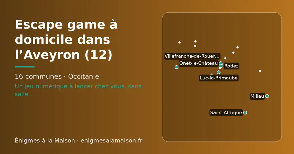 Carte schématique des 16 communes de l’Aveyron présentées sur ce site