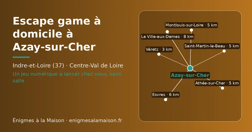 Carte schématique : Azay-sur-Cher et les communes voisines présentées sur ce site (Véretz, Athée-sur-Cher, Montlouis-sur-Loire, Saint-Martin-le-Beau, Esvres, La Ville-aux-Dames)