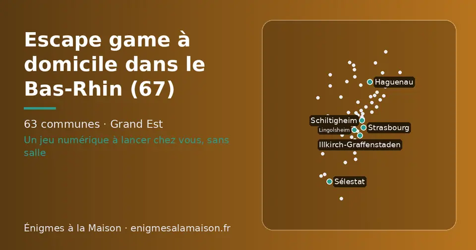 Carte schématique des 63 communes du Bas-Rhin présentées sur ce site