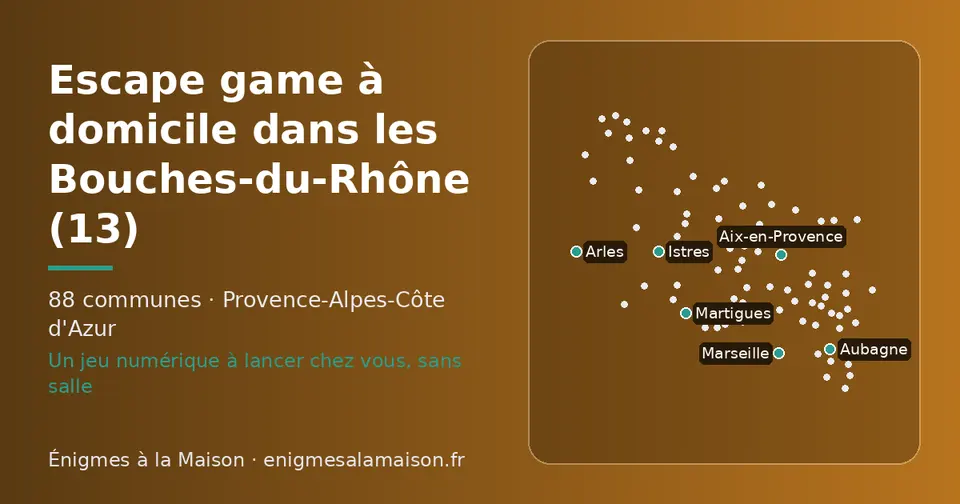 Carte schématique des 88 communes des Bouches-du-Rhône présentées sur ce site