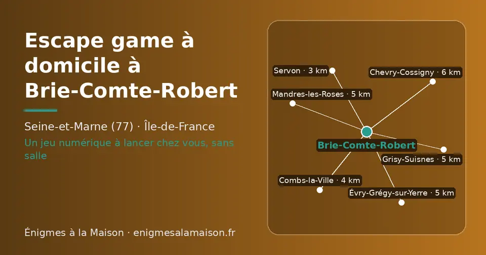 Carte schématique : Brie-Comte-Robert et les communes voisines présentées sur ce site (Servon, Combs-la-Ville, Évry-Grégy-sur-Yerre, Grisy-Suisnes, Mandres-les-Roses, Chevry-Cossigny)