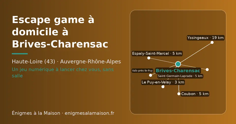 Carte schématique : Brives-Charensac et les communes voisines présentées sur ce site (Le Puy-en-Velay, Saint-Germain-Laprade, Vals-près-le-Puy, Coubon, Espaly-Saint-Marcel, Yssingeaux)