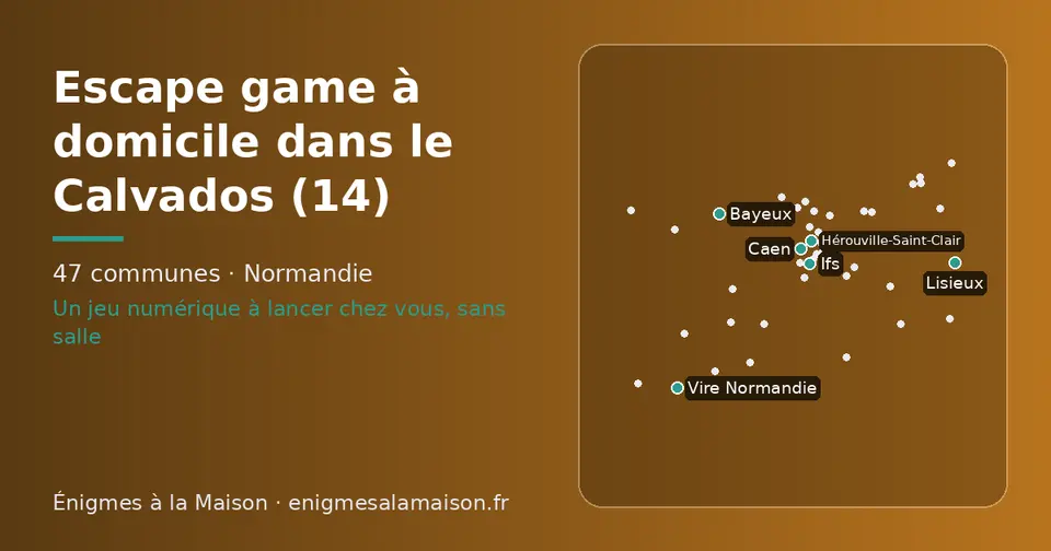 Carte schématique des 47 communes du Calvados présentées sur ce site