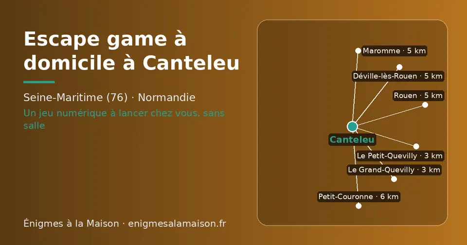 Carte schématique : Canteleu et les communes voisines présentées sur ce site (Le Grand-Quevilly, Le Petit-Quevilly, Déville-lès-Rouen, Maromme, Rouen, Petit-Couronne)