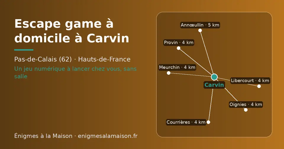 Carte schématique : Carvin et les communes voisines présentées sur ce site (Libercourt, Meurchin, Provin, Courrières, Oignies, Annœullin)