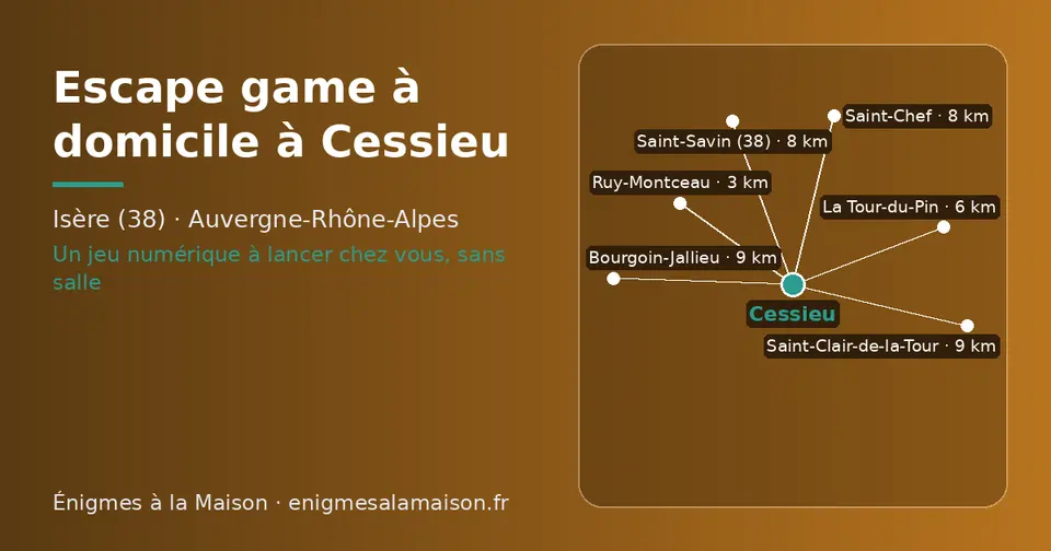 Carte schématique : Cessieu et les communes voisines présentées sur ce site (Ruy-Montceau, La Tour-du-Pin, Saint-Savin (38), Saint-Chef, Bourgoin-Jallieu, Saint-Clair-de-la-Tour)