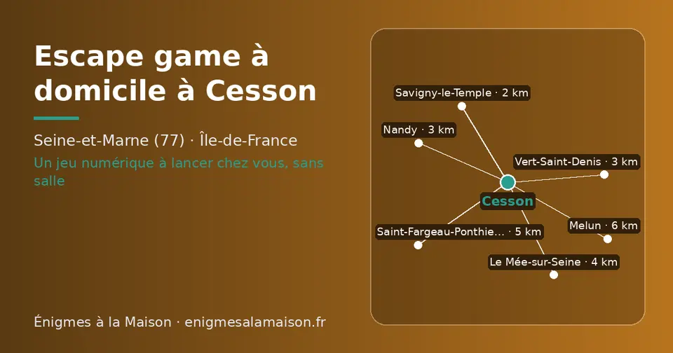 Carte schématique : Cesson et les communes voisines présentées sur ce site (Savigny-le-Temple, Vert-Saint-Denis, Nandy, Le Mée-sur-Seine, Saint-Fargeau-Ponthierry, Melun)