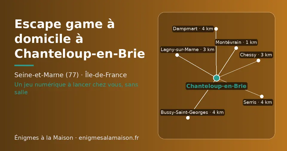 Carte schématique : Chanteloup-en-Brie et les communes voisines présentées sur ce site (Montévrain, Chessy, Lagny-sur-Marne, Serris, Bussy-Saint-Georges, Dampmart)