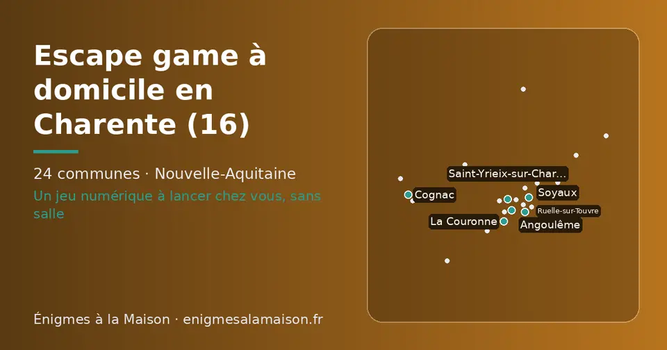 Carte schématique des 24 communes de la Charente présentées sur ce site