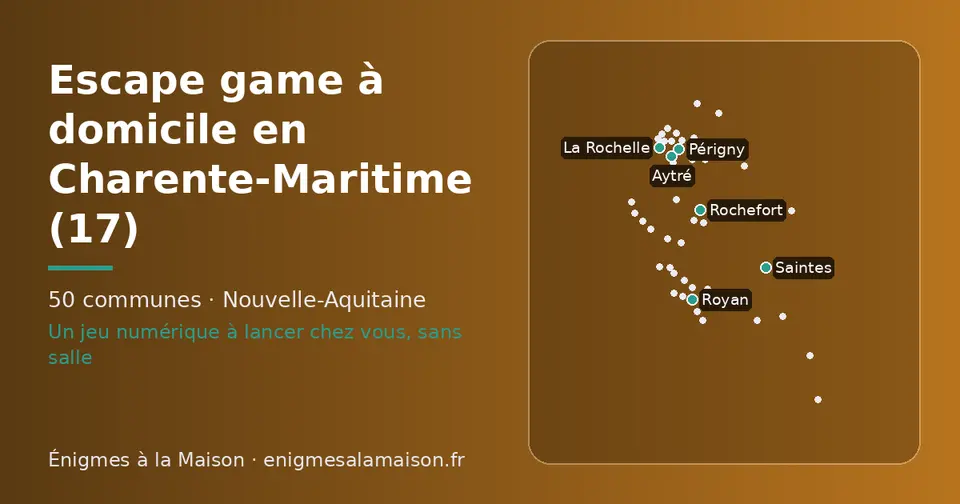 Carte schématique des 50 communes de la Charente-Maritime présentées sur ce site