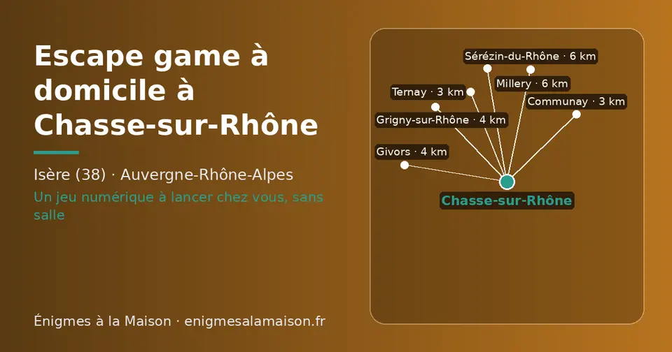 Carte schématique : Chasse-sur-Rhône et les communes voisines présentées sur ce site (Communay, Ternay, Grigny-sur-Rhône, Givors, Sérézin-du-Rhône, Millery)