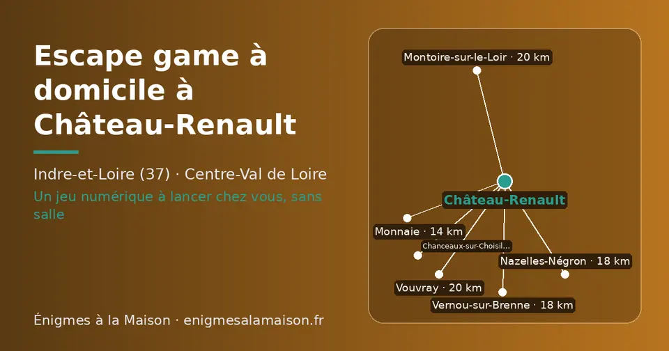 Carte schématique : Château-Renault et les communes voisines présentées sur ce site (Monnaie, Vernou-sur-Brenne, Nazelles-Négron, Vouvray, Montoire-sur-le-Loir, Chanceaux-sur-Choisille)
