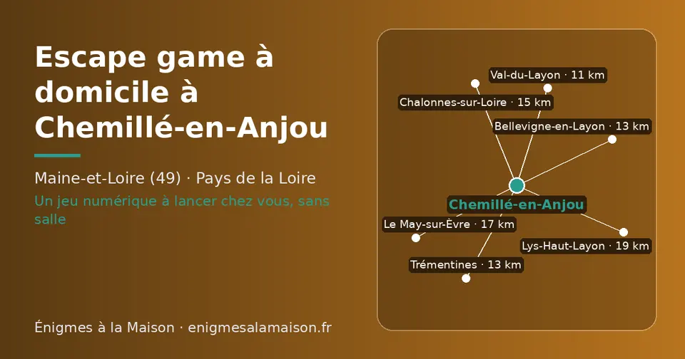 Carte schématique : Chemillé-en-Anjou et les communes voisines présentées sur ce site (Val-du-Layon, Bellevigne-en-Layon, Trémentines, Chalonnes-sur-Loire, Le May-sur-Èvre, Lys-Haut-Layon)