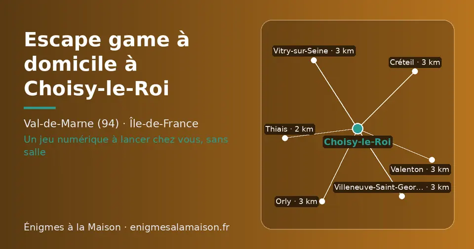 Carte schématique : Choisy-le-Roi et les communes voisines présentées sur ce site (Thiais, Orly, Valenton, Créteil, Vitry-sur-Seine, Villeneuve-Saint-Georges)