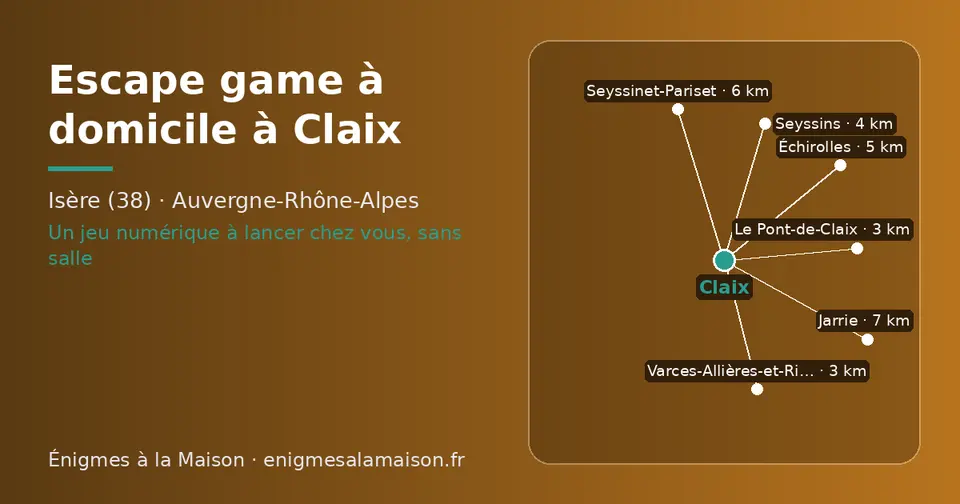 Carte schématique : Claix et les communes voisines présentées sur ce site (Le Pont-de-Claix, Varces-Allières-et-Risset, Seyssins, Échirolles, Seyssinet-Pariset, Jarrie)