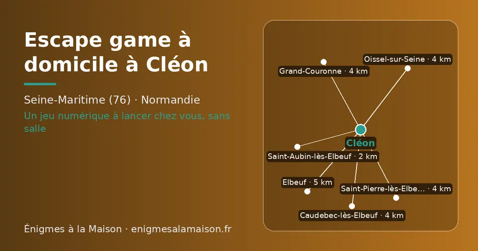 Carte schématique : Cléon et les communes voisines présentées sur ce site (Saint-Aubin-lès-Elbeuf, Caudebec-lès-Elbeuf, Oissel-sur-Seine, Saint-Pierre-lès-Elbeuf, Grand-Couronne, Elbeuf)