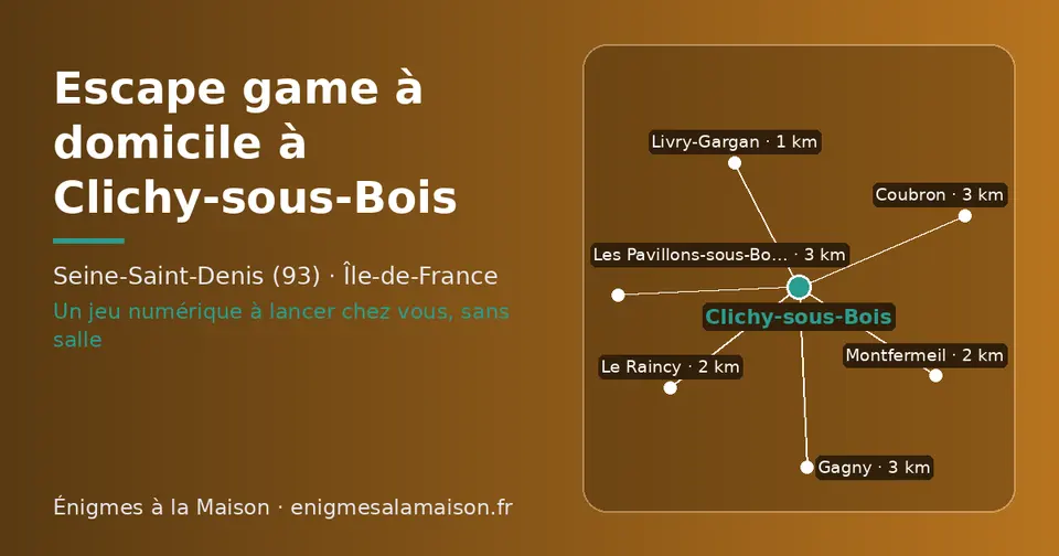 Carte schématique : Clichy-sous-Bois et les communes voisines présentées sur ce site (Livry-Gargan, Montfermeil, Le Raincy, Coubron, Les Pavillons-sous-Bois, Gagny)