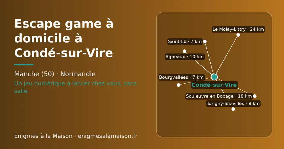 Carte schématique : Condé-sur-Vire et les communes voisines présentées sur ce site (Bourgvallées, Saint-Lô, Torigny-les-Villes, Agneaux, Souleuvre en Bocage, Le Molay-Littry)