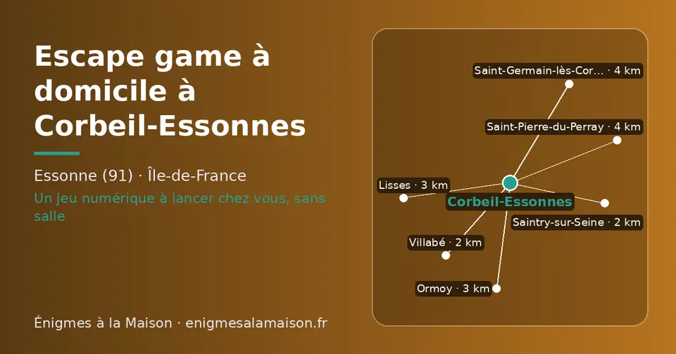 Carte schématique : Corbeil-Essonnes et les communes voisines présentées sur ce site (Villabé, Saintry-sur-Seine, Lisses, Ormoy, Saint-Pierre-du-Perray, Saint-Germain-lès-Corbeil)
