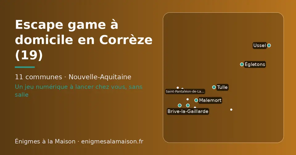 Carte schématique des 11 communes de la Corrèze présentées sur ce site