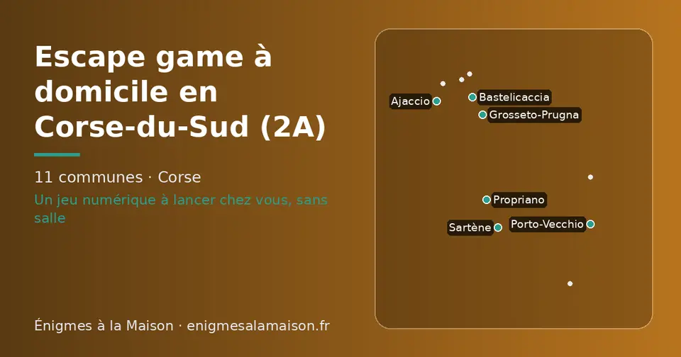 Carte schématique des 11 communes de la Corse-du-Sud présentées sur ce site