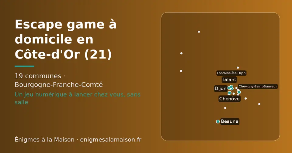 Carte schématique des 19 communes de la Côte-d'Or présentées sur ce site