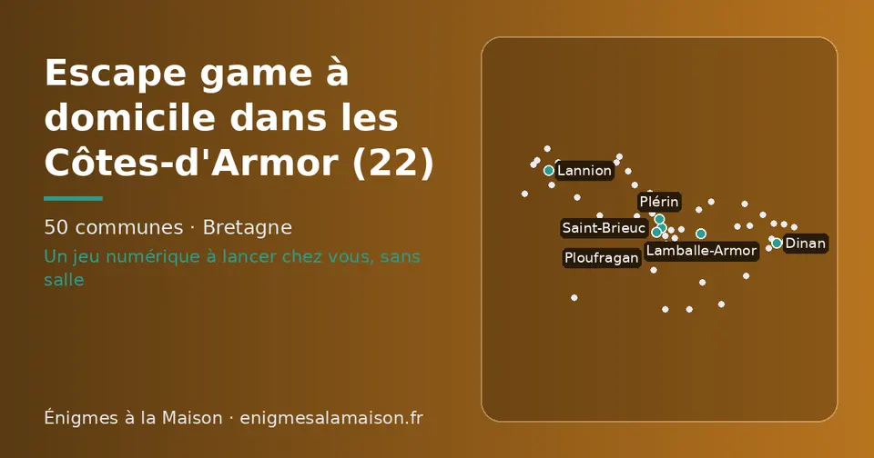 Carte schématique des 50 communes des Côtes-d'Armor présentées sur ce site