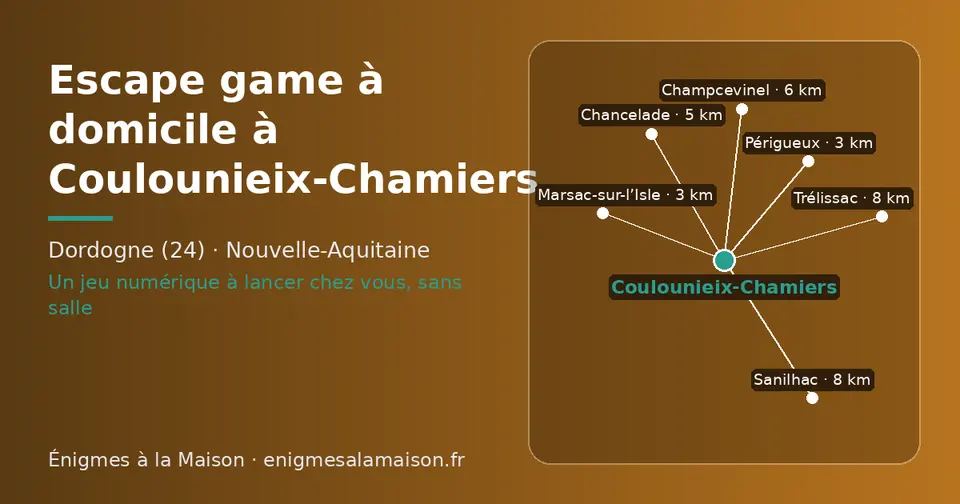 Carte schématique : Coulounieix-Chamiers et les communes voisines présentées sur ce site (Périgueux, Marsac-sur-l’Isle, Chancelade, Champcevinel, Trélissac, Sanilhac)