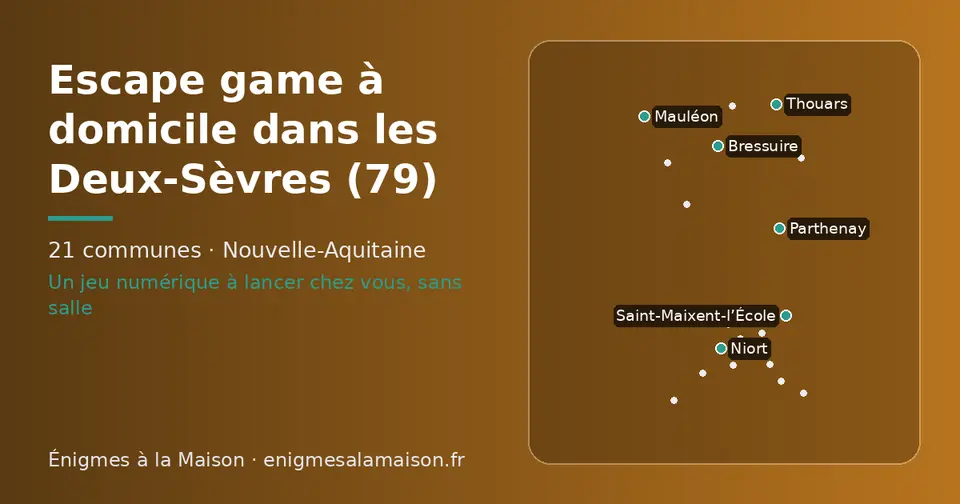 Carte schématique des 21 communes des Deux-Sèvres présentées sur ce site
