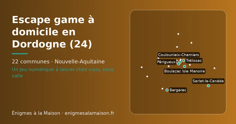 Carte schématique des 22 communes de la Dordogne présentées sur ce site