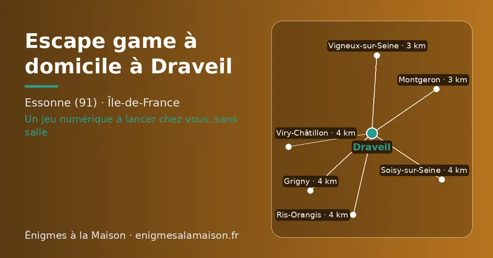 Carte schématique : Draveil et les communes voisines présentées sur ce site (Vigneux-sur-Seine, Montgeron, Grigny, Soisy-sur-Seine, Ris-Orangis, Viry-Châtillon)