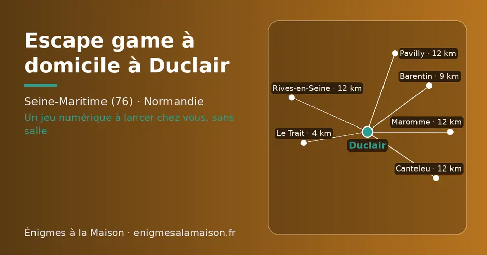 Carte schématique : Duclair et les communes voisines présentées sur ce site (Le Trait, Barentin, Maromme, Pavilly, Rives-en-Seine, Canteleu)