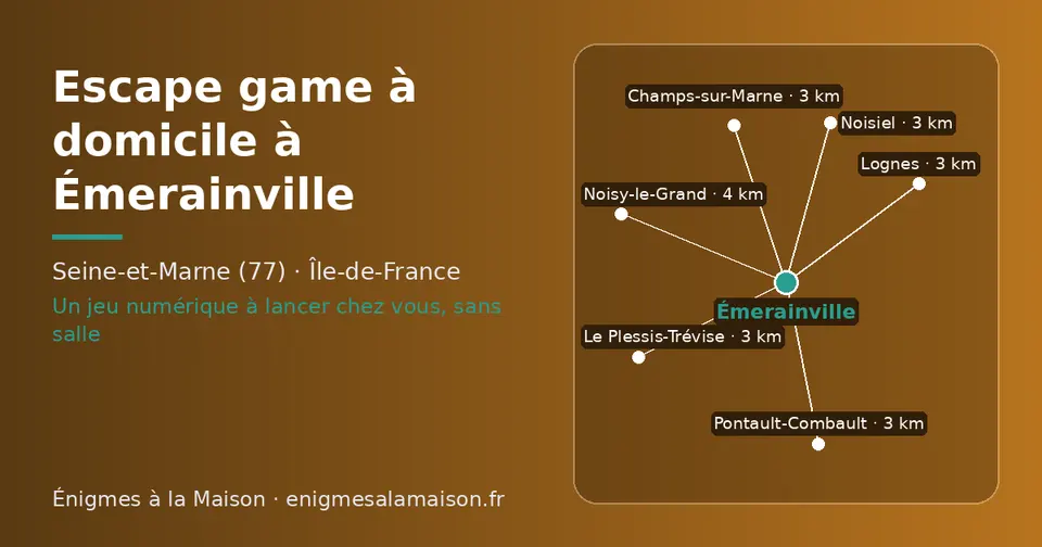 Carte schématique : Émerainville et les communes voisines présentées sur ce site (Lognes, Le Plessis-Trévise, Noisiel, Pontault-Combault, Champs-sur-Marne, Noisy-le-Grand)