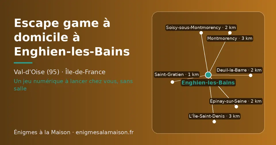 Carte schématique : Enghien-les-Bains et les communes voisines présentées sur ce site (Saint-Gratien, Deuil-la-Barre, Épinay-sur-Seine, Soisy-sous-Montmorency, Montmorency, L’Île-Saint-Denis)