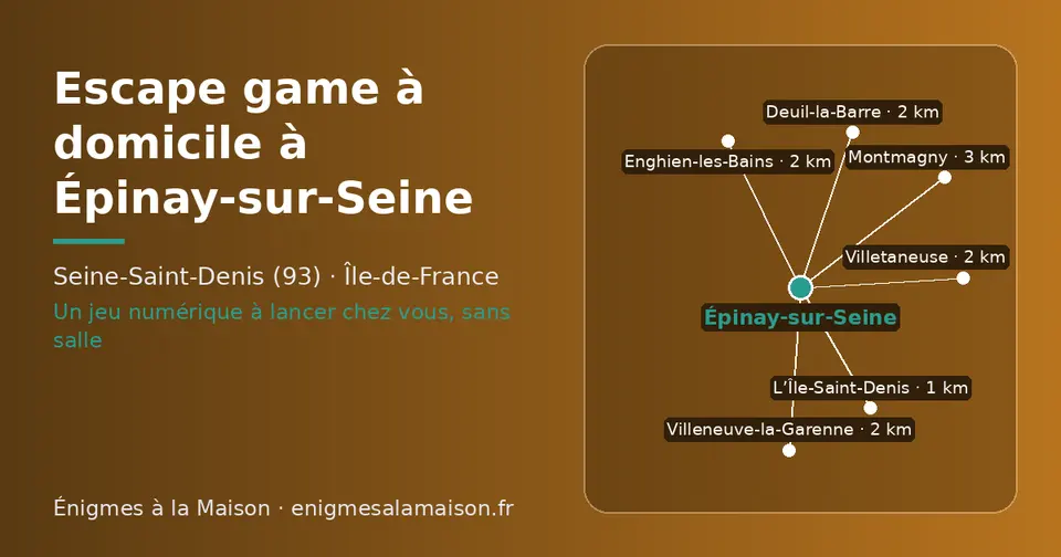 Carte schématique : Épinay-sur-Seine et les communes voisines présentées sur ce site (L’Île-Saint-Denis, Deuil-la-Barre, Villetaneuse, Enghien-les-Bains, Villeneuve-la-Garenne, Montmagny)