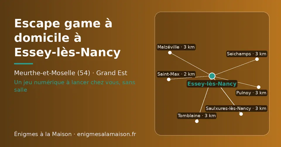Carte schématique : Essey-lès-Nancy et les communes voisines présentées sur ce site (Saint-Max, Pulnoy, Tomblaine, Seichamps, Saulxures-lès-Nancy, Malzéville)