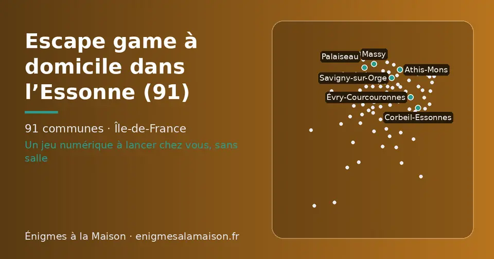 Carte schématique des 91 communes de l’Essonne présentées sur ce site