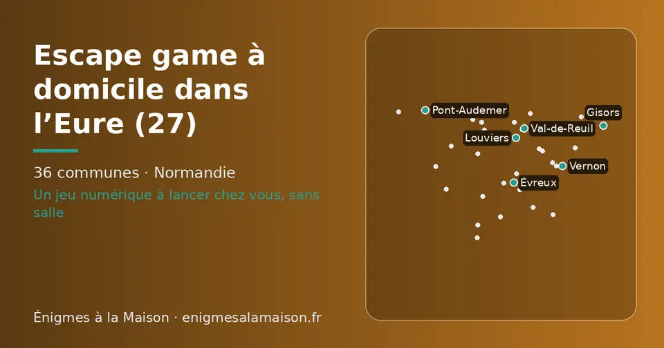 Carte schématique des 36 communes de l’Eure présentées sur ce site