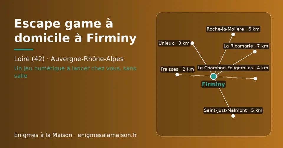 Carte schématique : Firminy et les communes voisines présentées sur ce site (Fraisses, Unieux, Le Chambon-Feugerolles, Saint-Just-Malmont, Roche-la-Molière, La Ricamarie)