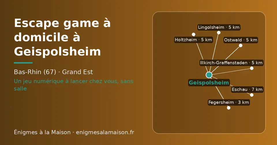 Carte schématique : Geispolsheim et les communes voisines présentées sur ce site (Fegersheim, Lingolsheim, Holtzheim, Illkirch-Graffenstaden, Ostwald, Eschau)