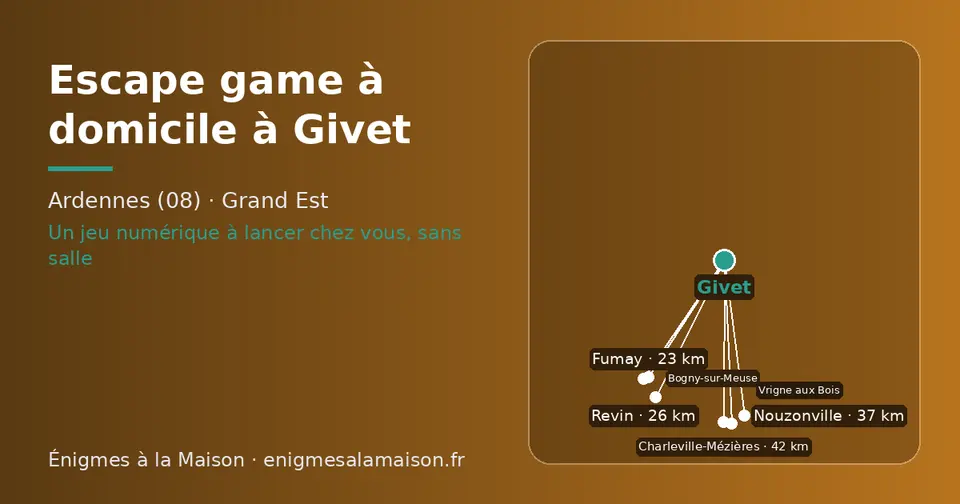 Carte schématique : Givet et les communes voisines présentées sur ce site (Fumay, Revin, Bogny-sur-Meuse, Nouzonville, Charleville-Mézières, Vrigne aux Bois)